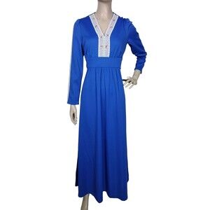 VTG 70s Boho Medieval Rennaissance Floral Cottagecore Prairie Lace Maxi Dress